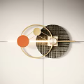 Modern Geometric Wall Decor With Golden Frame Orange Circle Black Grid And Pearl Accent