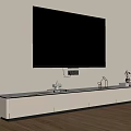 Modern White TV Stand With Wall Mounted TV And Decorative Storage Items