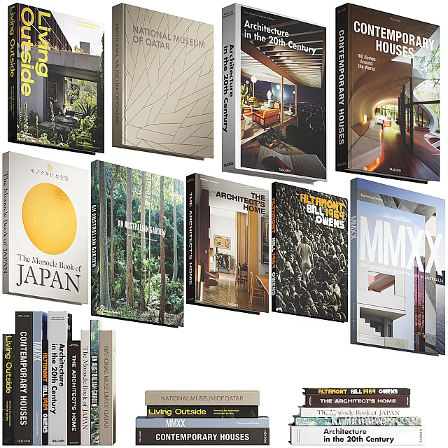 Various Design Books Covers Featuring Architecture Interior And Nature Scenes 3d model