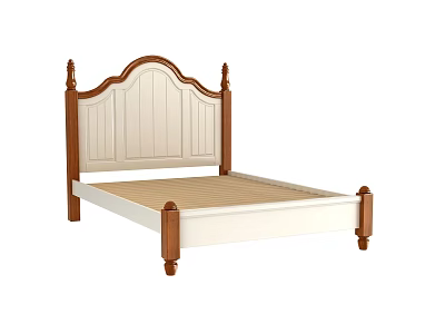 Classic White And Brown Wooden Double Bed With Decorative Headboard And Sturdy Frame 3d model