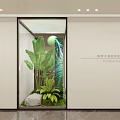 Modern Minimalist Indoor Window Display With Green Plants And Stone