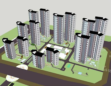 New Chinese-style High-rise Residential Building 3d model