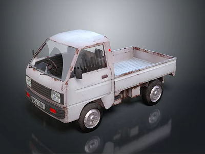 White Small Truck with Rusty Open Bed and Black Wheels in Vintage Style 3d model