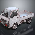 White Small Truck with Rusty Open Bed and Black Wheels in Vintage Style