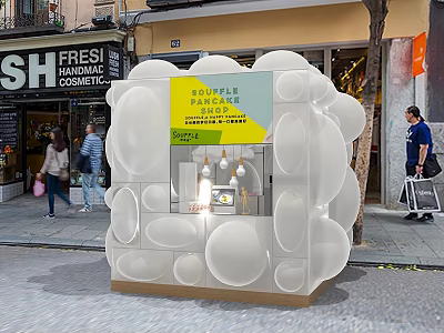 Bubble Shaped Acoule Pancake Stall In Urban Street With Pedestrians 3d model