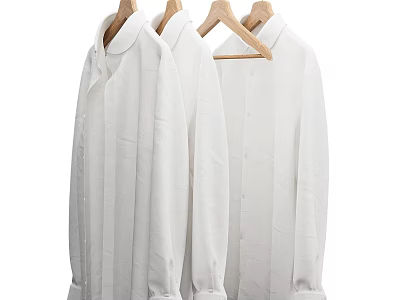 Classic White Shirts Hanging Neatly On Wooden Hangers For Daily And Formal Wear 3d model