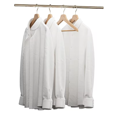 Classic White Shirts Hanging Neatly On Wooden Hangers For Daily And Formal Wear 3d model