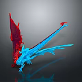 Mythical Dragon 3D Model With Red Wings Blue Scales And Glowing Tail On Dark Background