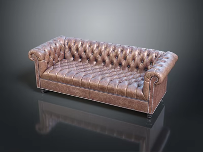 Classic Multi Person Leather Sofa With Tufted Design And Rolled Arms 3d model