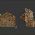 Broken Ancient Brick Structures with Window Openings on Gray Background 3d model