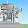 Bridge Steel Frame Structure Under Construction With Blue Sky And Green Ground