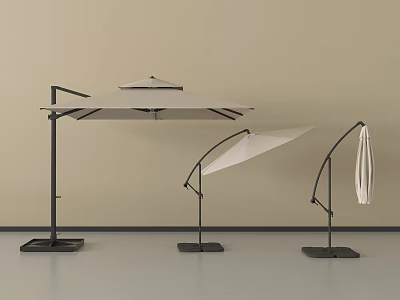 Modern Outdoor Sunshade Designs With Various Canopy Shapes Metal Stands And White Hanging Strips 3d model