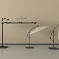 Modern Outdoor Sunshade Designs With Various Canopy Shapes Metal Stands And White Hanging Strips