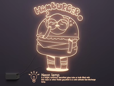 Creative Hamburger Design Neon Lamp For Bar Cafe Illuminated Wall Decor 3d model