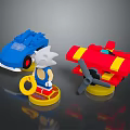 Building Blocks Set with Blue Toy Car Red Airplane and Hedgehog Figure