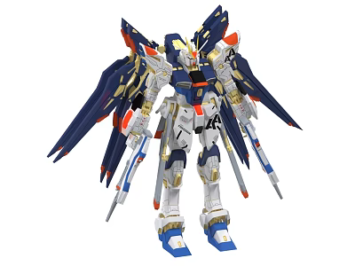 Electric Toy Winged Robot Action Figure With Blue White Gold Detailed Design And Movable Parts 3d model