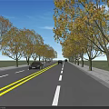 Municipal Road With Two Way Lanes Yellow Lines Trees And Cars On Clear Day