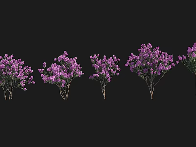 Elegant Garden Landscape Featuring Multiple Arranged Decorative Purple Flowering Trees 3d model
