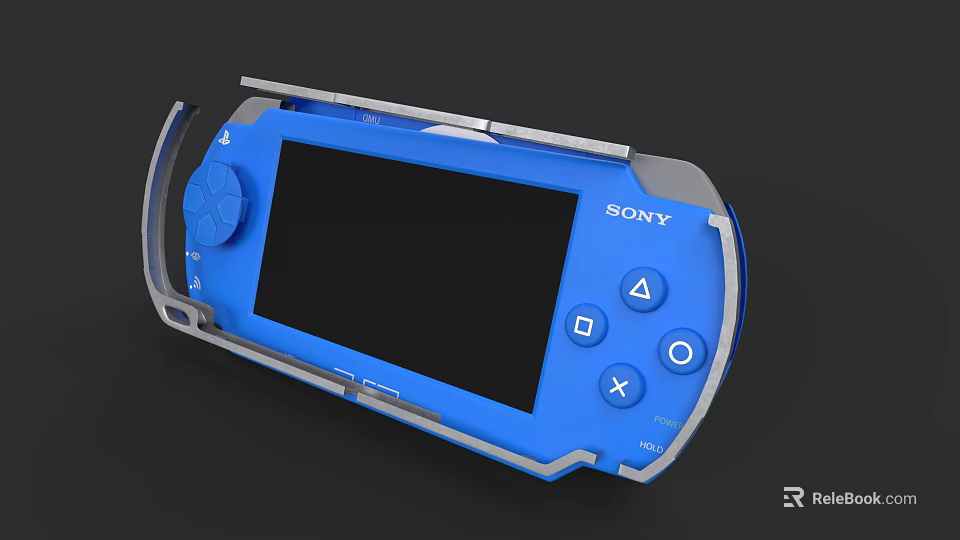 Sony Portable Entertainment Gaming Console With Blue Design Screen And Control Buttons 3d model 