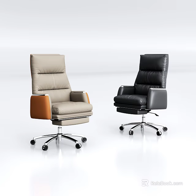 Modern Leather Office Chair in Light Gray and Black with Swivel Base and Armrests 3d model 