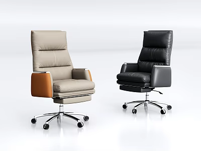 Modern Leather Office Chair in Light Gray and Black with Swivel Base and Armrests 3d model