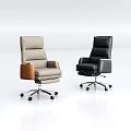 Modern Leather Office Chair in Light Gray and Black with Swivel Base and Armrests