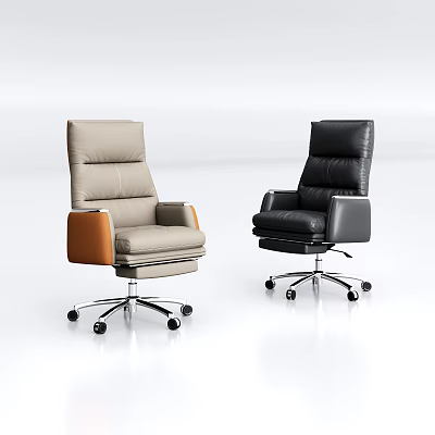 Modern Leather Office Chair in Light Gray and Black with Swivel Base and Armrests 3d model