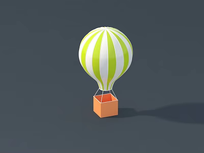 Green And White Striped Hot Air Balloon Play Equipment With Orange Basket 3d model