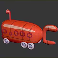 Red Cartoon Style Toy Vehicle With Round Windows White Wheels And Blue Centers