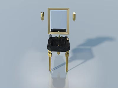 Swing Door Design with Golden Frame Black Countertop and Mirror Lights 3d model