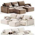 Velvet Upholstered Two Seater Sofa with Striped Round Pillows Ottoman and Multiple Color Options