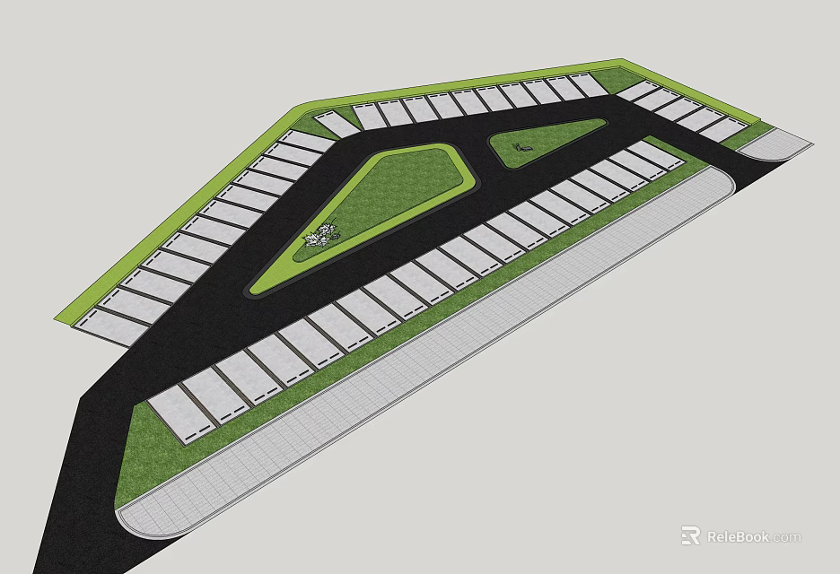 Eco Friendly Parking Lot Design With Landscaped Green Areas And Organized Spaces 3d model 