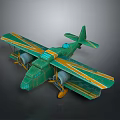 Vintage Green and Yellow Biplane Model with Twin Engines and Retro Design