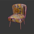 Yellow Floral Pattern Accent Chair With Upholstered Design And Gold Metal Legs