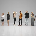 Group of People Standing in Line with Diverse Poses and Outfits