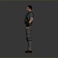 Game Movie Character in Tactical Vest and Gray Combat Uniform with Protective Gear and Military Style