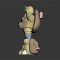 Brown Mouse Character In Golden Metallic Mechanical Armor With Crown And Waving Hand