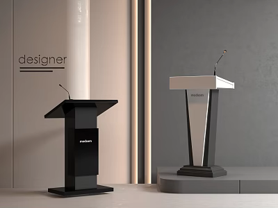 Black And White Modern Designer Podiums With Microphones In Minimalist 3d model