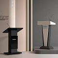Black And White Modern Designer Podiums With Microphones In Minimalist
