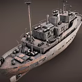 Rusty Vintage Ship With Multi Deck Structure Deck Equipment Brownish Hull And Antennas 3d model