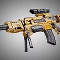 Yellow Tactical Assault Rifle with Scope Magazine and Ergonomic Grip Modern Military Weapon Design