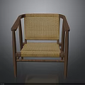 Minimalist Modern Wooden Frame Chair Featuring Rattan Backrest And Seat