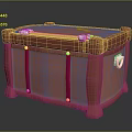 Red Decorative Storage Box With Pink Straps Gold Nails Yellow Handle And White Lock
