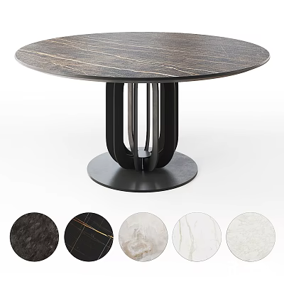 Modern Round Dining Table With Marble Top Black Legs And Multiple Texture Options 3d model