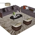 Modern Leather Sofa Set With Glass Coffee Table Armchairs Patterned Rug And Pillows 3d model