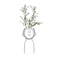 Face Shaped Ceramic Vase with Ivory Color and Green Branches for Interior Decor