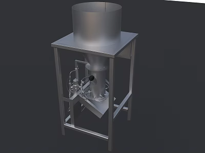 Industrial Equipment With Metal Frame Cylindrical Container And Conical Hopper On Stand 3d model