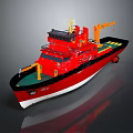 Red Work Boat Model With Yellow Crane Green Deck And White Bottom 3d model