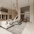 Spacious Modern Living And Dining Room Interior With White Sofa Coffee Table And Pendant Light