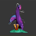 Colorful Low Poly Dragon Figure With Green Base And Orange Coral Decorations